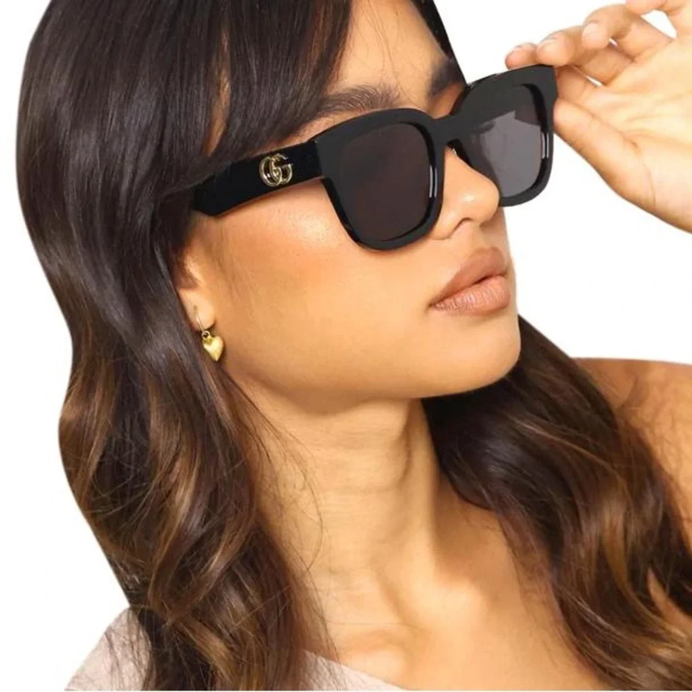 Gucci Black Square Frame Sunglasses with Gold Logo